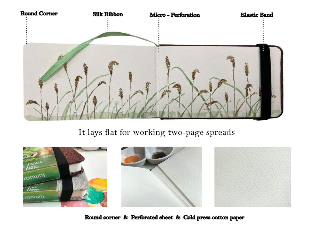 Watercolor Journal, 3.5x5.5”, 140 LB, 300 GSM, Cotton Paper, Cold Press, 24 Sheets, 48 Pages, Watercolor Paper Sketchbooks for Use As Travel Notebook and Mixed Media Pad On The Go