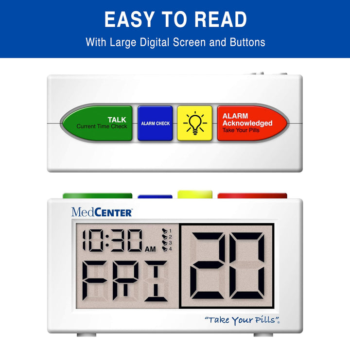 Talking Alarm Clock, Medication Pill Reminder Clock, Talking Alarm Clock for Dementia, Hearing, Visually impaired Seniors-Digital Clock with Multiple Easy Set Alarms Ex Large White