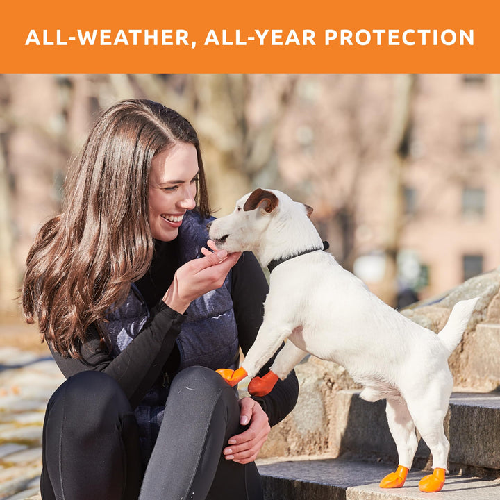 PawZ Rubber Dog Boots for Paws to 2 - All-Weather Dog Booties for Hot Pavement, Sand, Snow, Mud, and Rain - Anti Slip Dog Socks - XS, Orange