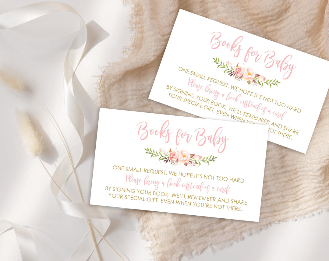 48 cnt Pink Flowers Baby Shower Book Request Cards