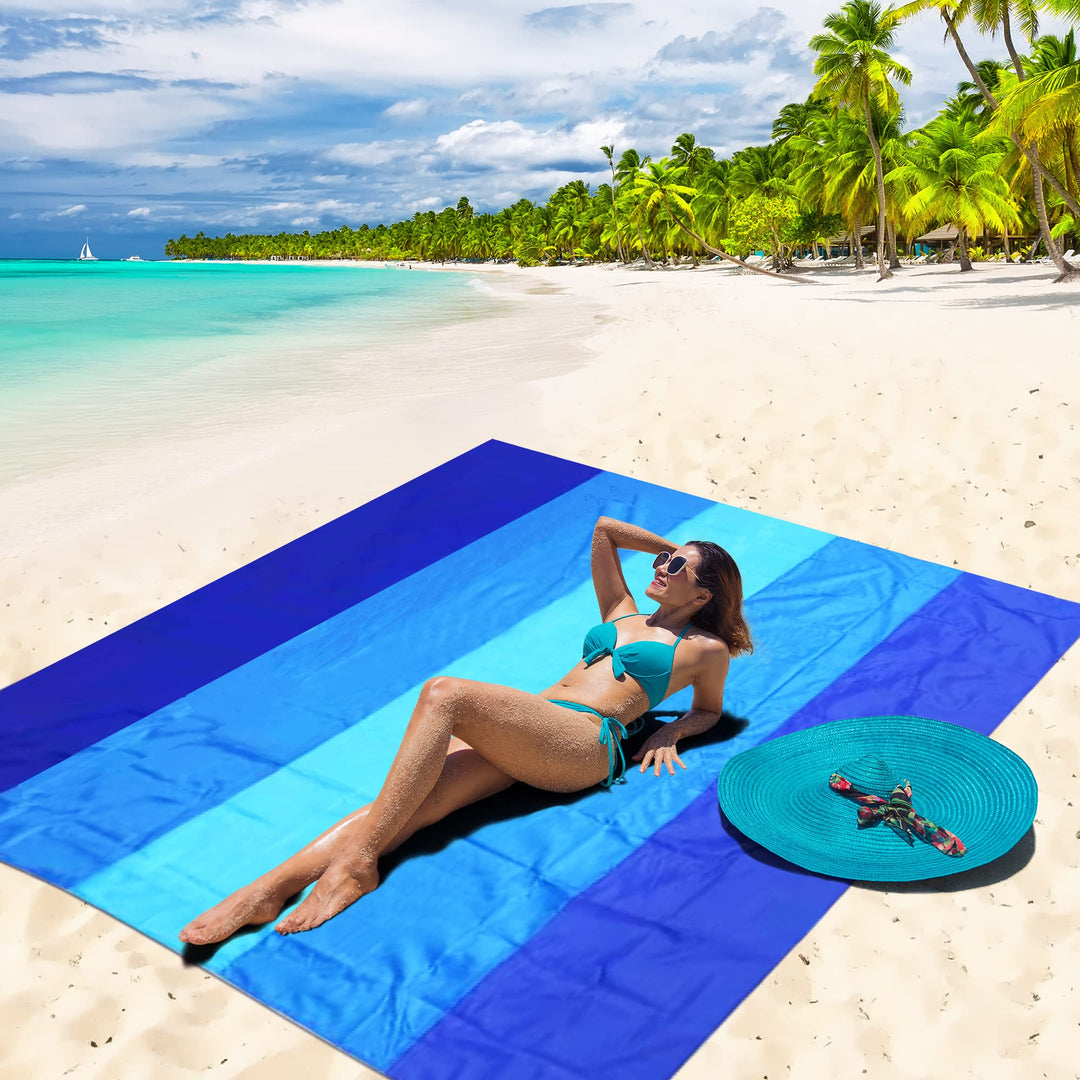 Beach Blanket Waterproof Sandproof Beach Mat 79 X 83 /10'x9'for 2-8 Adults Quick Drying Outdoor Picnic Mat Beach Accessories for Travel, Camping, Hiking