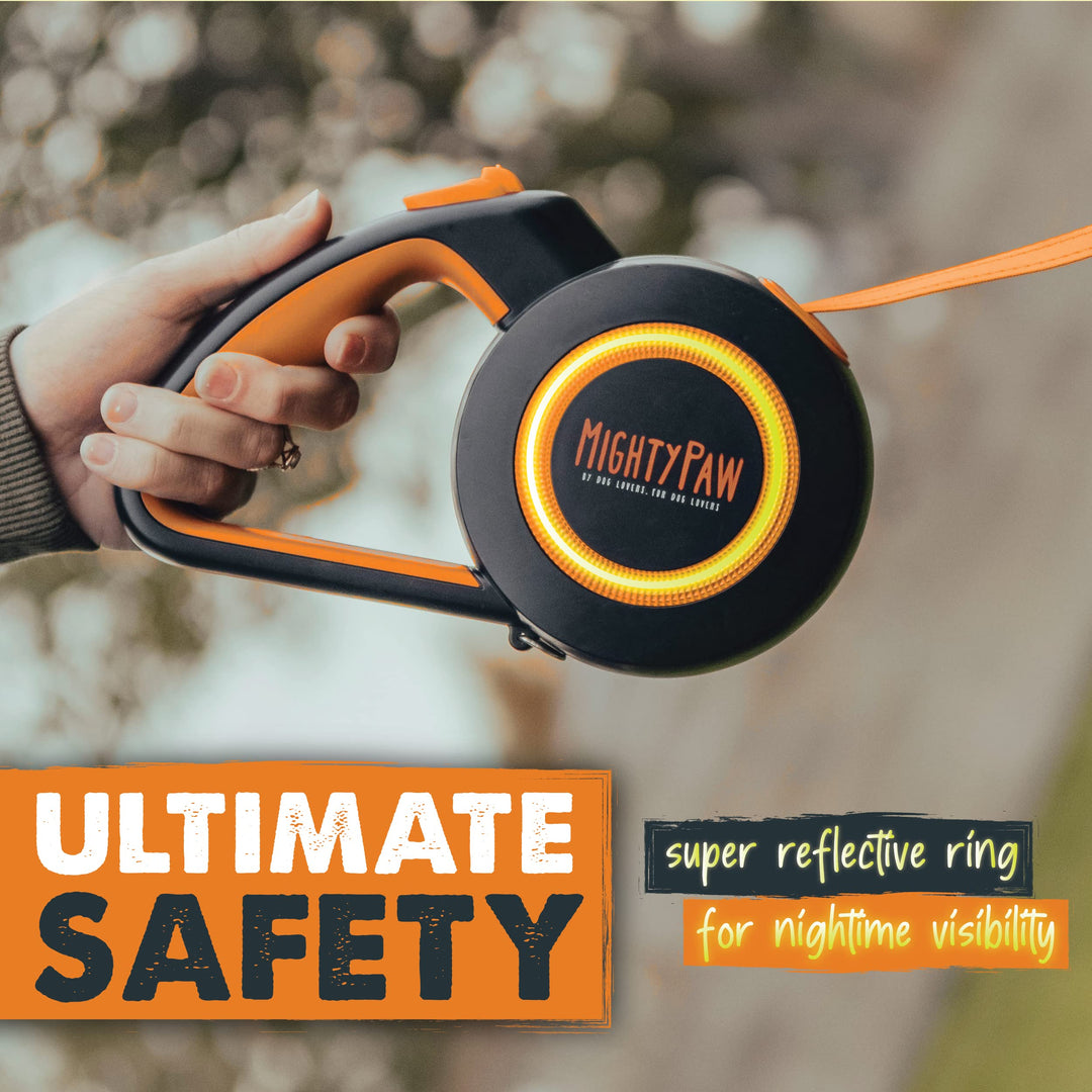 Retractable Dog Leash 2.0 - Auto-Locking Button for The Control When You Need - Stainless Steel Coil for Smooth Retraction - Super Reflective Ring for Nighttime Visibility - No More Tangle