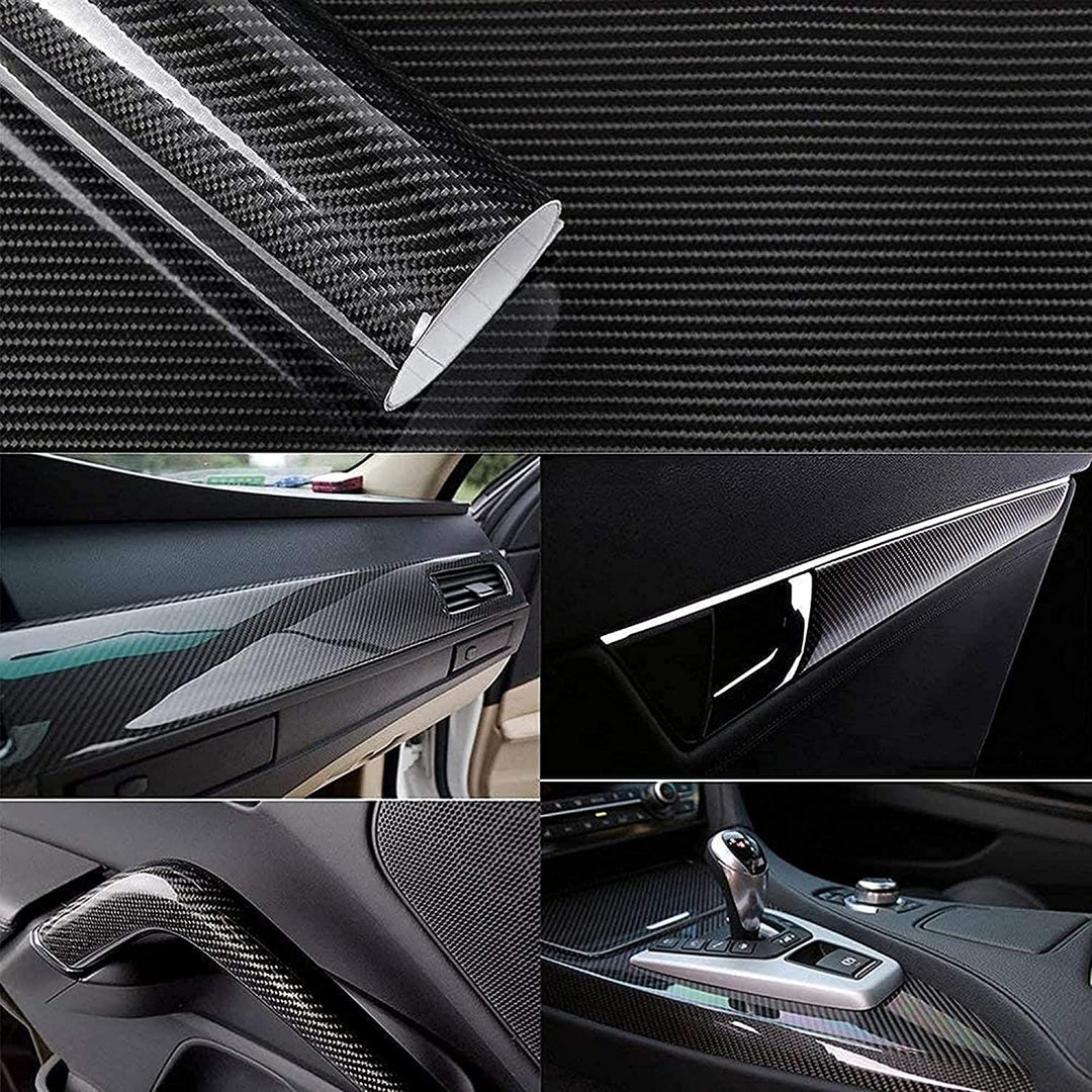 Black 6D Carbon Fiber Vinyl Wrap Roll 1ft x 10ft, Super Glossy Car Wrap Film Featuring Bubble Free Air Release Technology, Car Moto DIY Interior Exterior