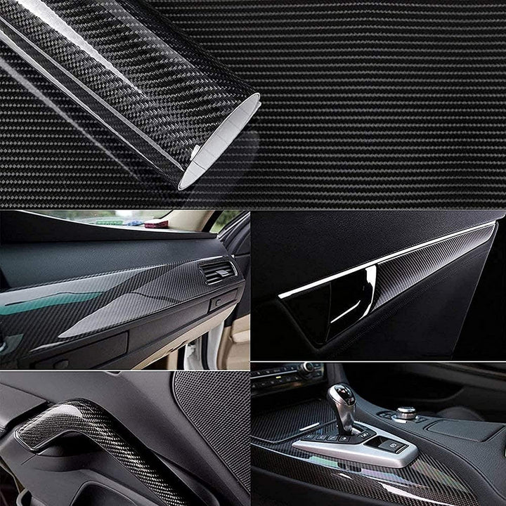 Black 6D Carbon Fiber Vinyl Wrap Roll 1ft x 10ft, Super Glossy Car Wrap Film Featuring Bubble Free Air Release Technology, Car Moto DIY Interior Exterior