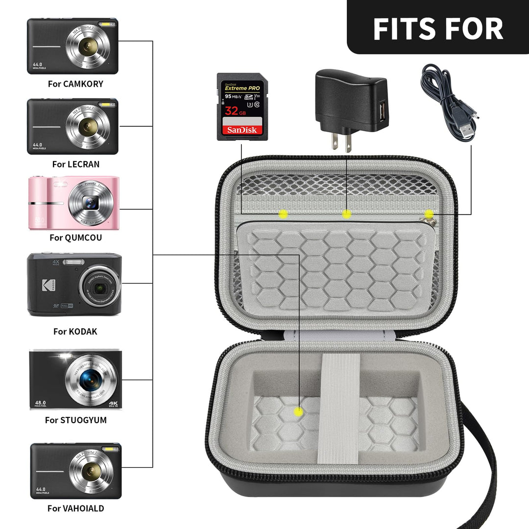 Carrying & Protective Case for Digital Camera, AbergBest 21 Mega Pixels 2.7 LCD Rechargeable HD/Kodak Pixpro/Canon PowerShot ELPH 180/190 / Sony DSCW800 / DSCW830 Cameras for Travel - Black