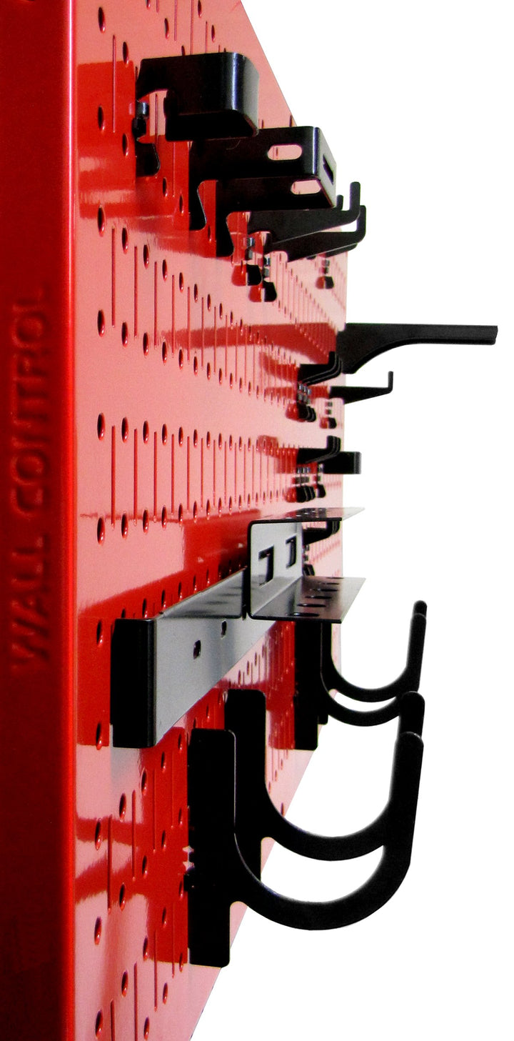 Modular Pegboard Tool Organizer System - Wall-Mounted Metal Peg Board Tool Storage Unit for Pegboard Tiling (Red Pegboard)