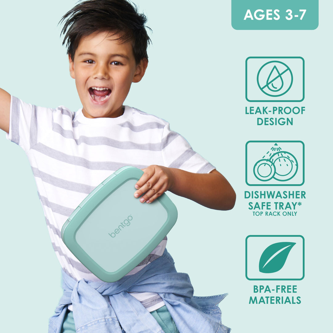 Kids Bento-Style 5-Compartment Leak-Proof Lunch Box - Ideal Portion Sizes for Ages 3 to 7 - Durable, Drop-Proof, Dishwasher Safe, BPA-Free, & Made with Food-Safe Materials (Seafoam)
