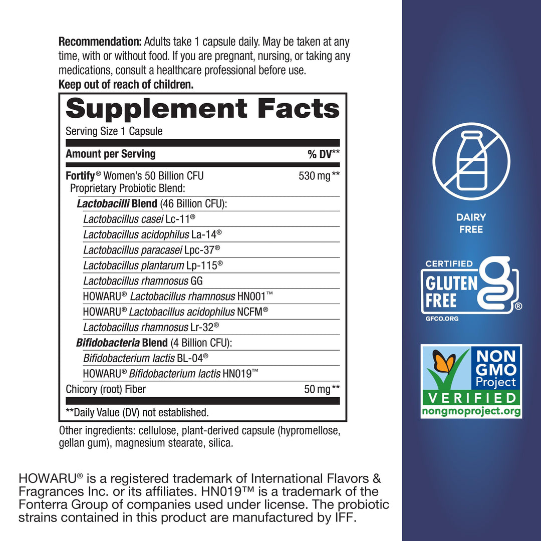Nature's Way Women's Extra Strength** Fortify Probiotic, 50 Billion Live Cultures, Supports Digestive, Vaginal, & Immune Health*, Plant-Based Prebiotic Fiber, Non-GMO, 30 Capsules (Packaging May Vary)