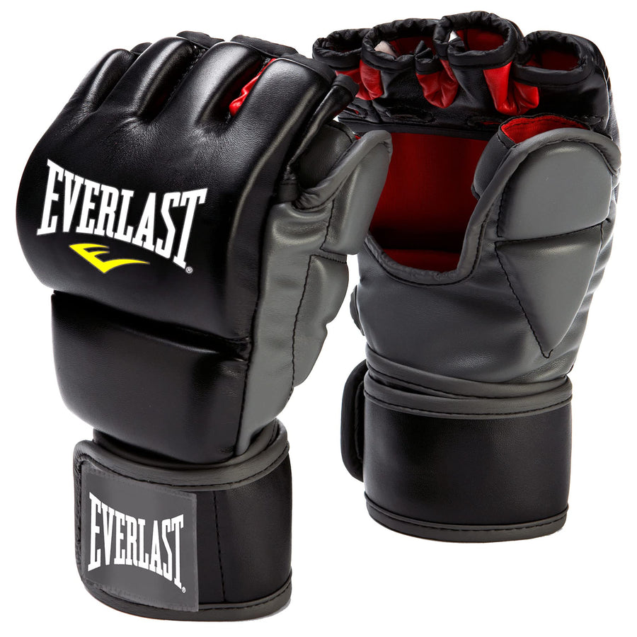MMA Synthetic Leather Grappling Mitt Work Training Gloves w/Split Thumb Padding, Articulated Finger Ridges, & Full Wrist Wrap Strap, S/M