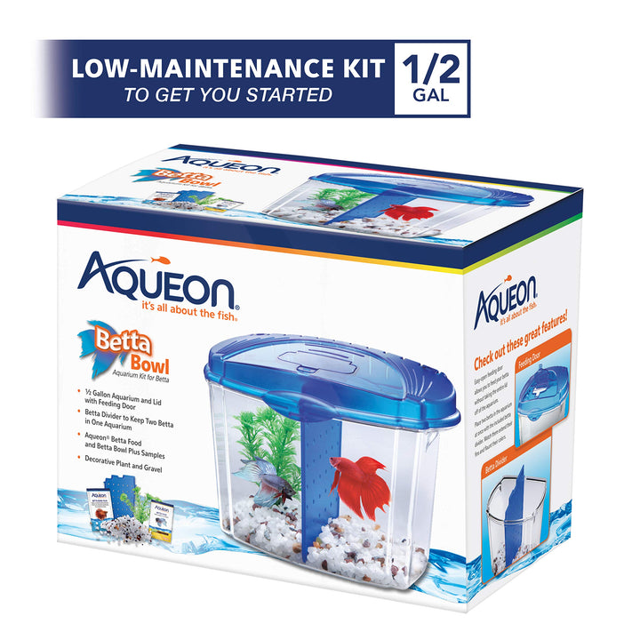 Betta Bowl Aquarium Fish Tank Kit, Blue, Half Gallon