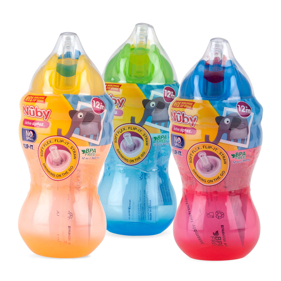 3 Pack Boy Mega Flip It Cup with Soft Flex Straw, 12 Oz