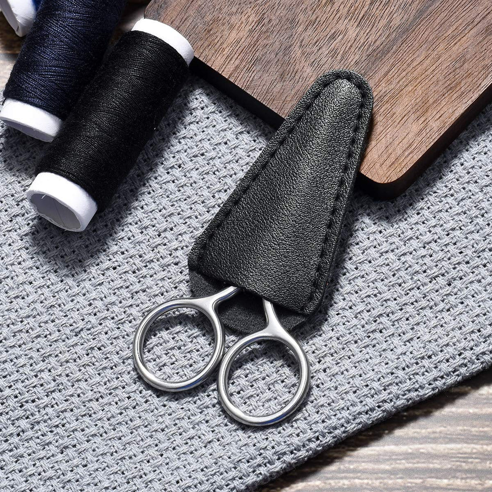 Small Facial Hair Scissors, Straight Tip Grooming Scissors for Eyebrows, Beard, Ear, Nose, Moustache Trimming Snips Beauty Kit with PU Case 3.5inch Stainless Steel