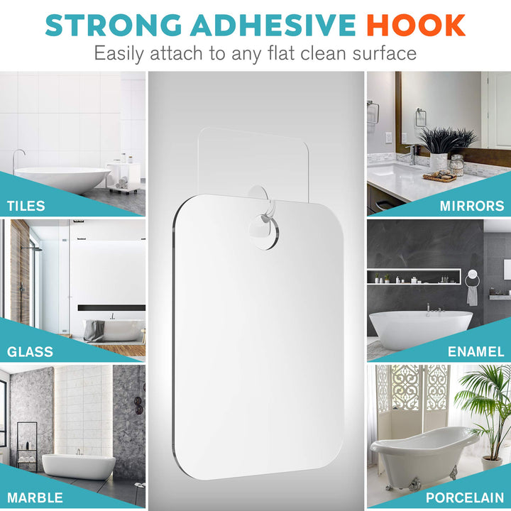 Small 4x6in Wall Mount Home Mirror - Fogless Shower Shaving, Anti Fog, Razor Holder, Bathroom Accessories, Plastic, White, Travel