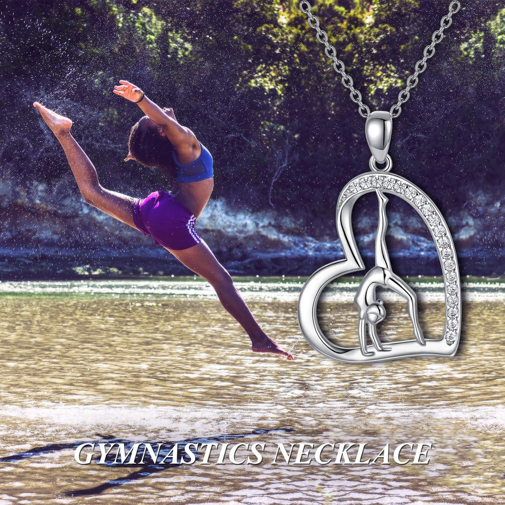 Gymnastics Necklace 925 Sterling Silver Flipping Gymnast Team Gymnastics Fashion Jewelry Pendant Necklace Ballerina Gymnastics for Women Gifts silver