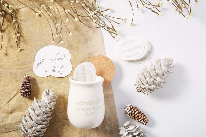 Gratitude Jar, Ceramic Blessings Keepsake Jar with Cork Topper and Memories to Cherish Notecards, Personalized Gift Idea, Christmas Gifts, Holiday Gift Ideas, Wedding Christmas Gifts, White