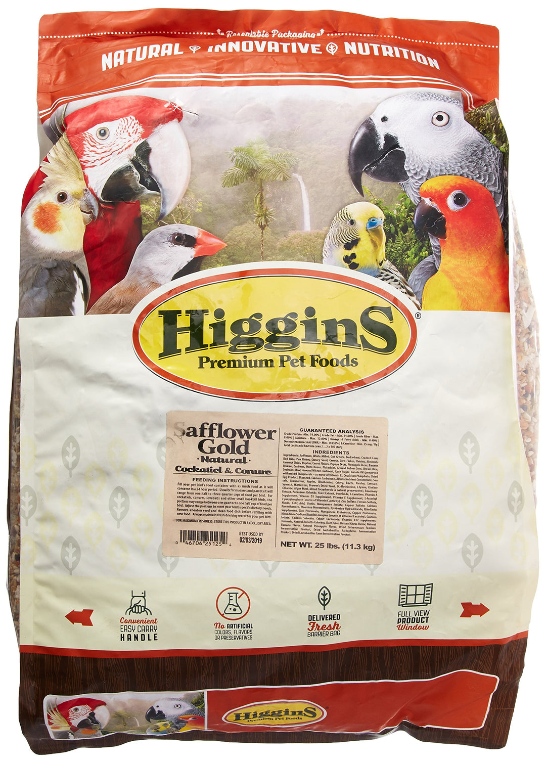 466125 Safflower Gold Natural Food For Conure/Cockatiel, 25-Pound