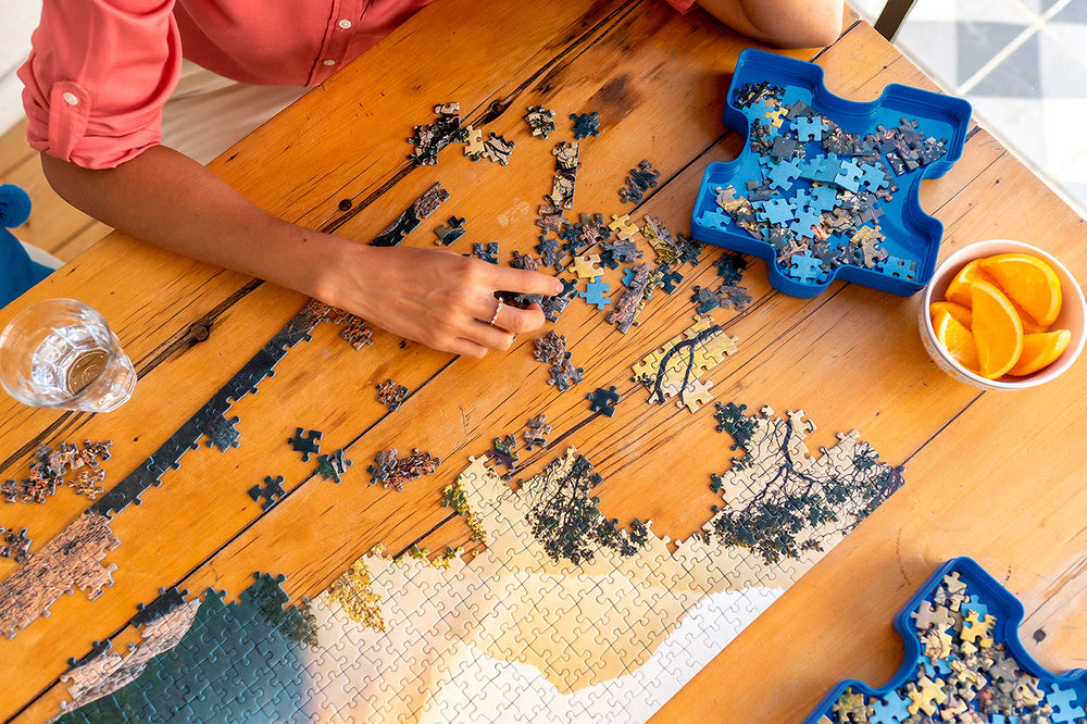 Sort and Go Jigsaw Puzzle Accessory - Robust Plastic Sorting Trays for Easy Puzzle Organization | Accommodates up to 1000 Piece Puzzles | Stackable and Portable Design | Blue