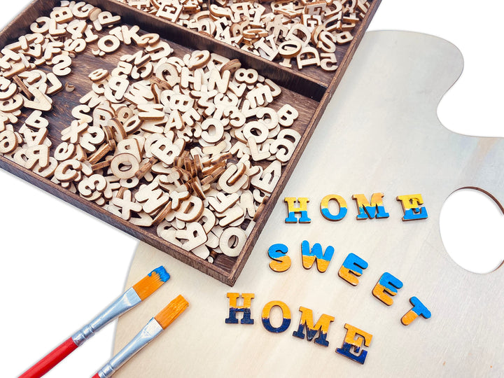 592 Pieces 1/2 Inch Mini Wooden Alphabet Letters and Unfinished Wood Numbers with Rustic Storage Tray for Scrapbooking DIY Crafts Homemade Gifts