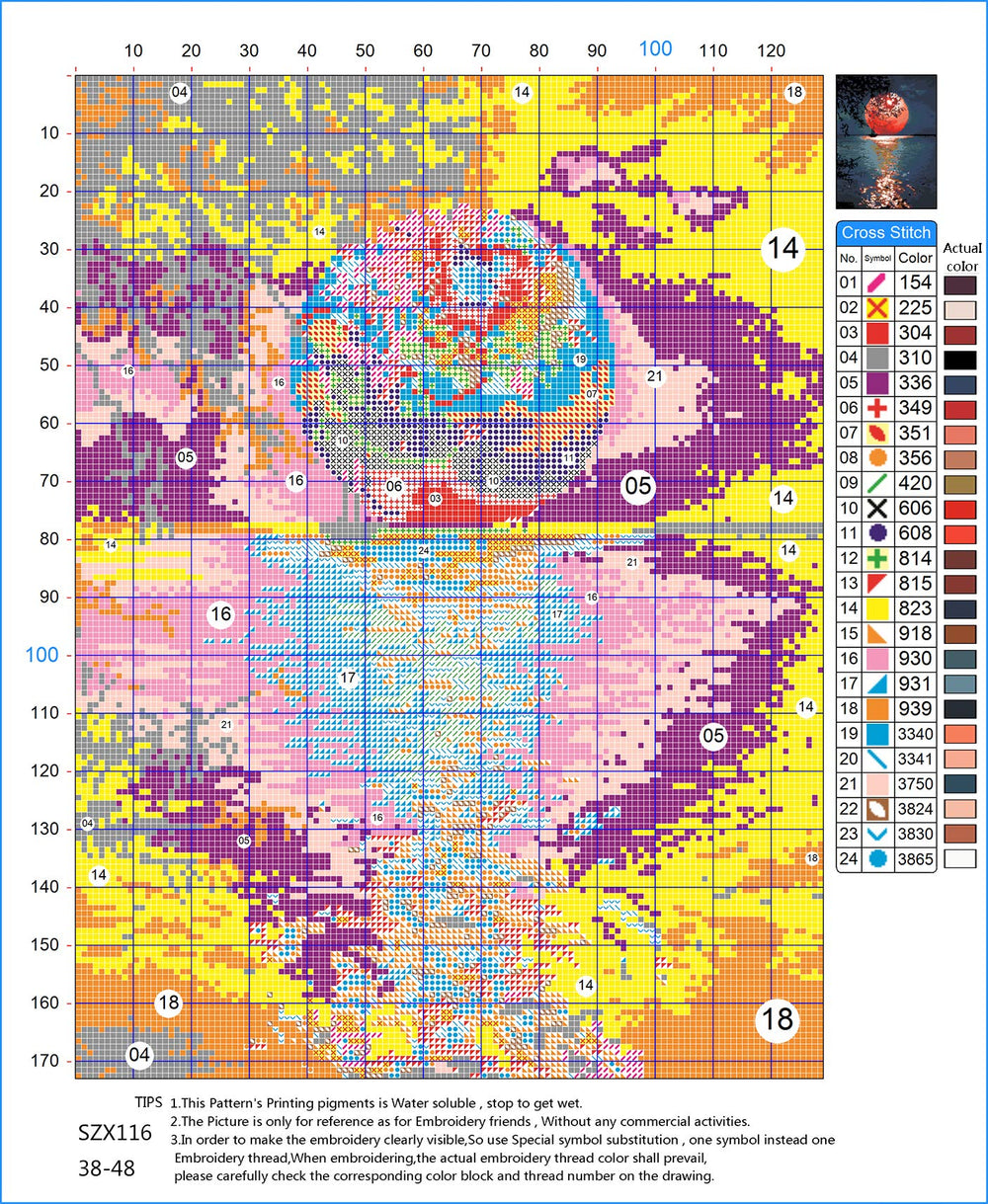 Moon Cross Stitch Kits for Adults, Full Range of Embroidery Starter Kit for Beginners Cross-Stitch Kits 11CT Stamped Pre-Printed Pattern, 3Strands Cross-Stitching DIY for Crafts Decor, 14.17x14.17inch