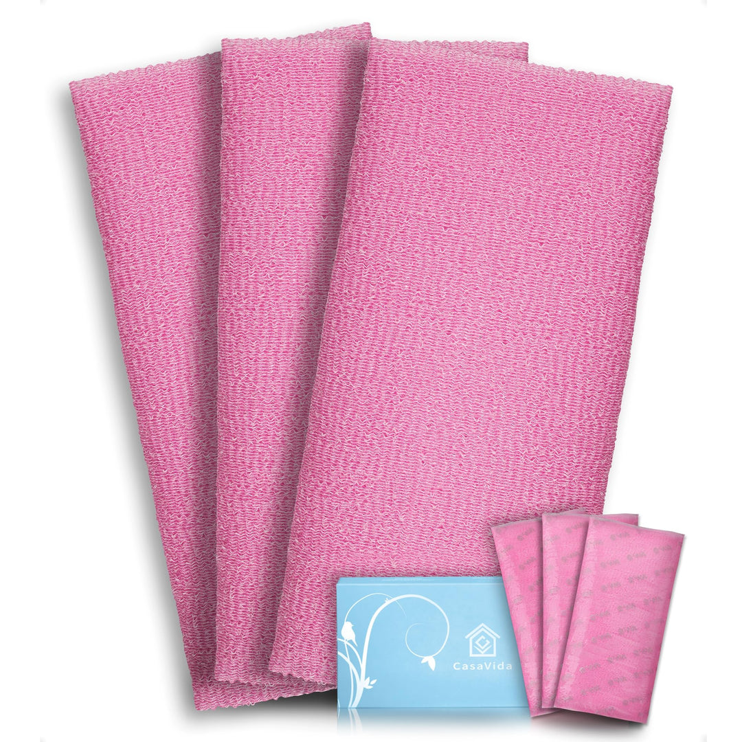 Exfoliating Washcloth Back Scrubber for Shower Exfoliating Body Scrubber Japanese Beauty Washcloth African Net Sponge Bath Korean Loofah Towel Wash Cloth Shower Scrub Towel 3 Pack (Pink x 3)