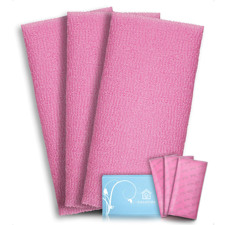 Exfoliating Washcloth Back Scrubber for Shower Exfoliating Body Scrubber Japanese Beauty Washcloth African Net Sponge Bath Korean Loofah Towel Wash Cloth Shower Scrub Towel 3 Pack (Pink x 3)
