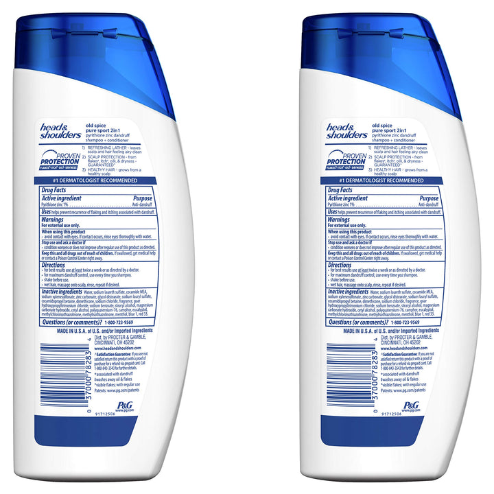 Head & Shoulders Shampoo and Conditioner 2 in 1, Anti Dandruff Treatment and Scalp Care, Old Spice Pure Sport for Men, 23.7 fl oz, Twin Pack