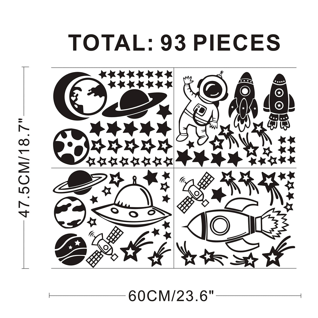 Outer Space Wall Decals for Boys Bedroom Decoration Rockets Planets Stars Wall Stickers Removable Wall Decor for Baby Kids Room (33) (Black)