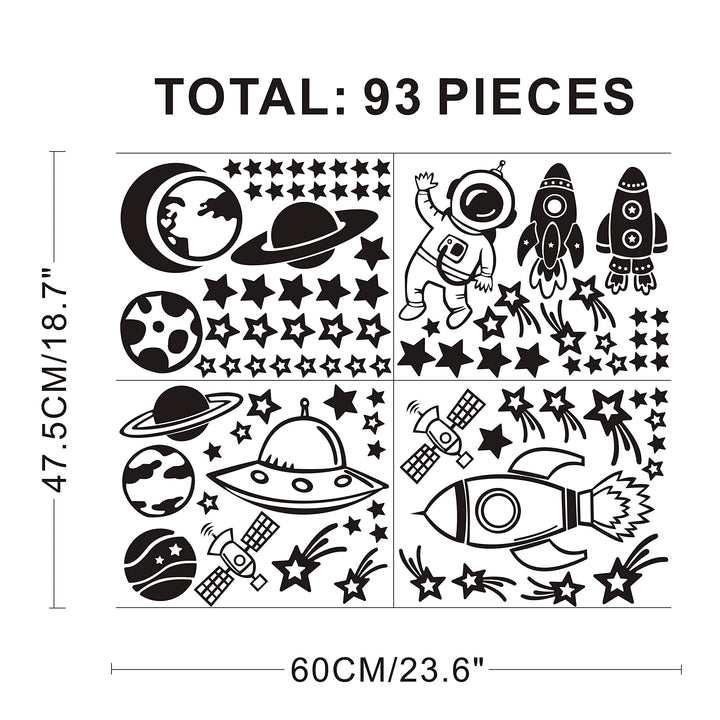 Outer Space Wall Decals for Boys Bedroom Decoration Rockets Planets Stars Wall Stickers Removable Wall Decor for Baby Kids Room (33) (Black)