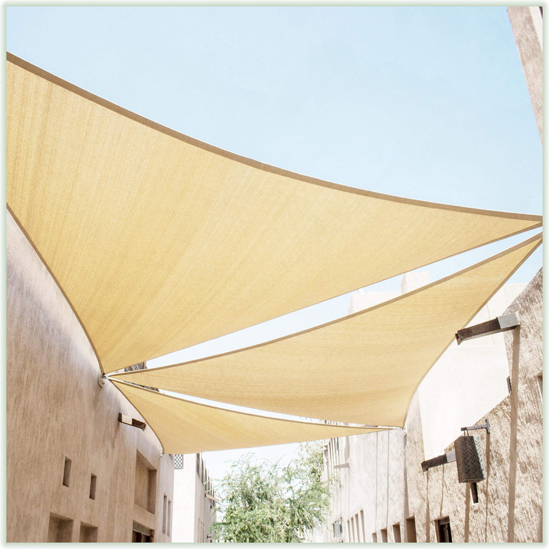 24' x 24' x 24' Beige Triangle CTAPT24 Sun Shade Sail Canopy Mesh Fabric UV Block UPF50 - Commercial Heavy Duty - 190 GSM - 3 Years Warranty ( We Make Custom Size )