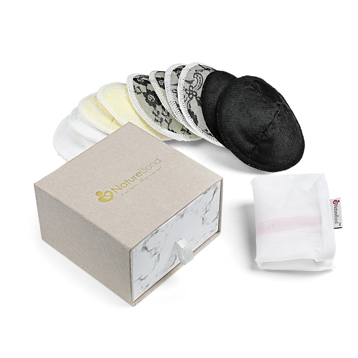 Reusable Nursing Pads. Set of 10 Nipple Pads for Breastfeeding, Breathable Breast Pads for Breastfeeding with Wash Bag & Box, Viscose Made from Bamboo