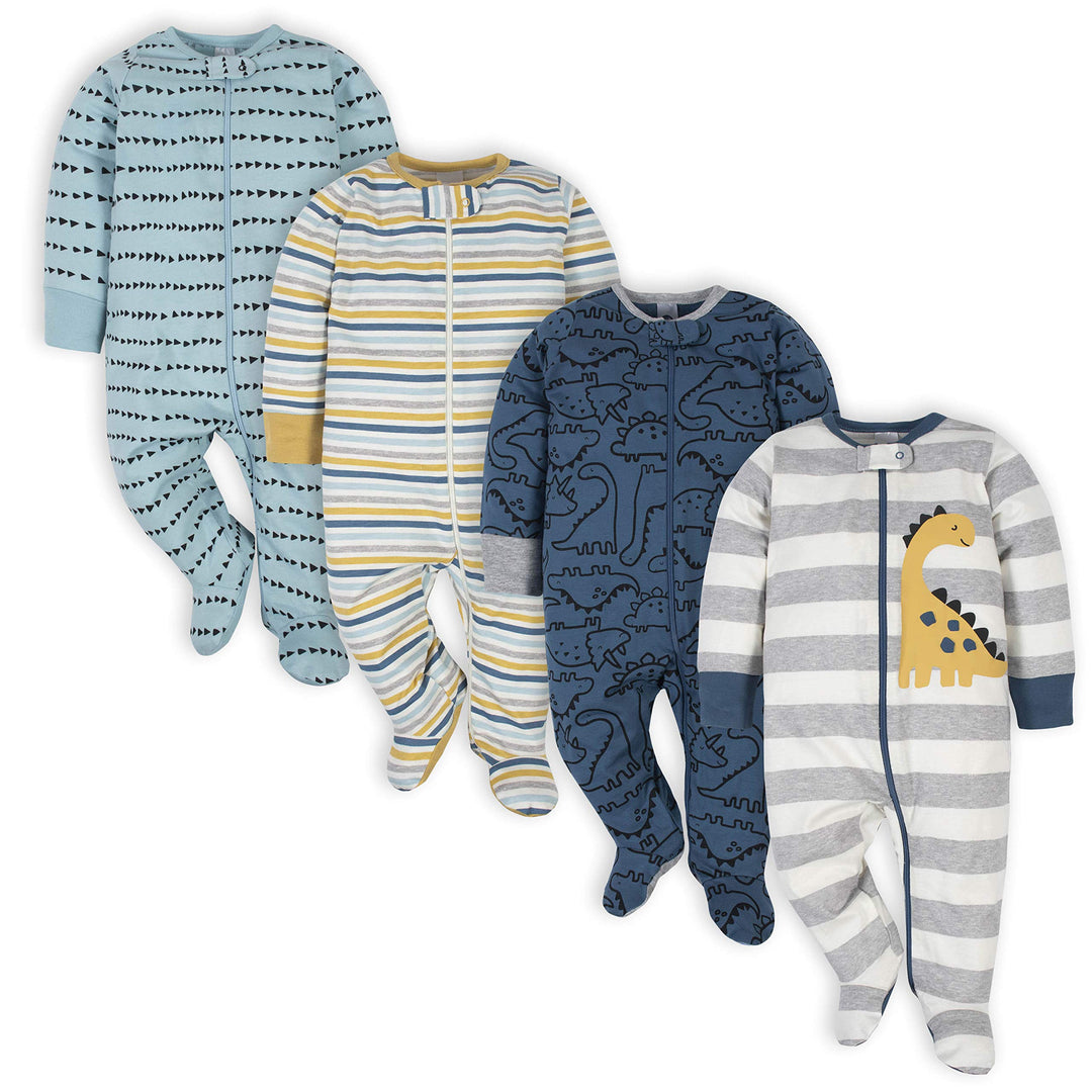 Baby Boys' 4 Pack Sleep 'N Play Footie, Dinosaur Blue, 6-9 Months
