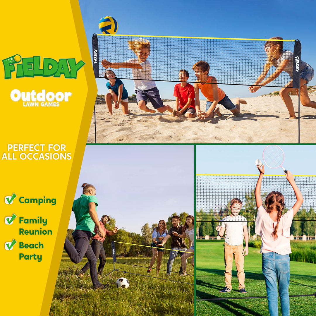 Badminton Pickleball Net, 17 Ft Adjustable Portable Net for Junior Tennis, Kids Volleyball & Soccer Tennis, and Backyard Games - Easy Setup Sports Net with Poles (17 ft)