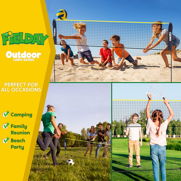Badminton Pickleball Net, 17 Ft Adjustable Portable Net for Junior Tennis, Kids Volleyball & Soccer Tennis, and Backyard Games - Easy Setup Sports Net with Poles (17 ft)
