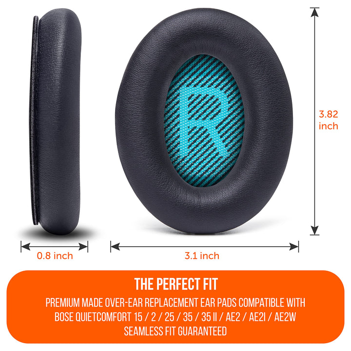Wicked Cushions Premium Replacement Ear Pads for Bose Headphones - Compatible with QC15 / QC25 / QC35 & 35 ii / QC2 / AE2 / AE2i / AE2W / Soundlink - Softer Leather, Luxury Memory Foam | Black