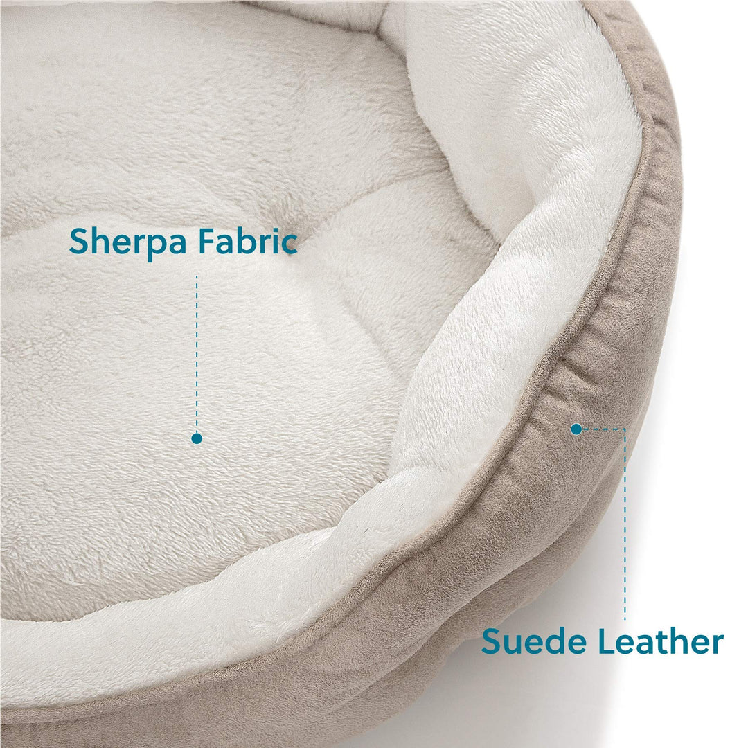 Dog Beds for Small Dogs - Round Cat Beds for Indoor Cats, Washable Pet Bed for Puppy and Kitten with Slip-Resistant Bottom, 20 Inches, Camel