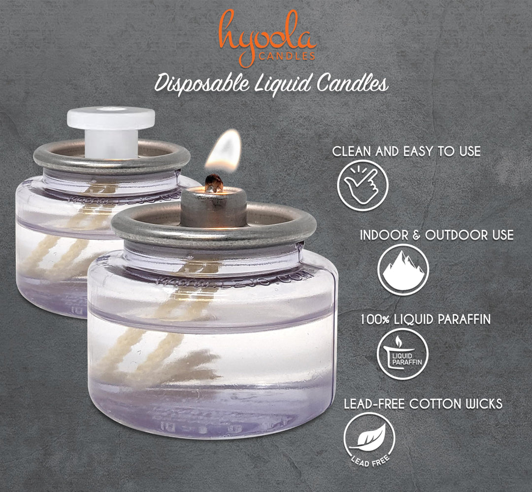 Oil Candles - 8 Hour Liquid Candles - Disposable Liquid Paraffin Tea Lights - 12 Pack - for Restaurant Tables and Emergency Candles