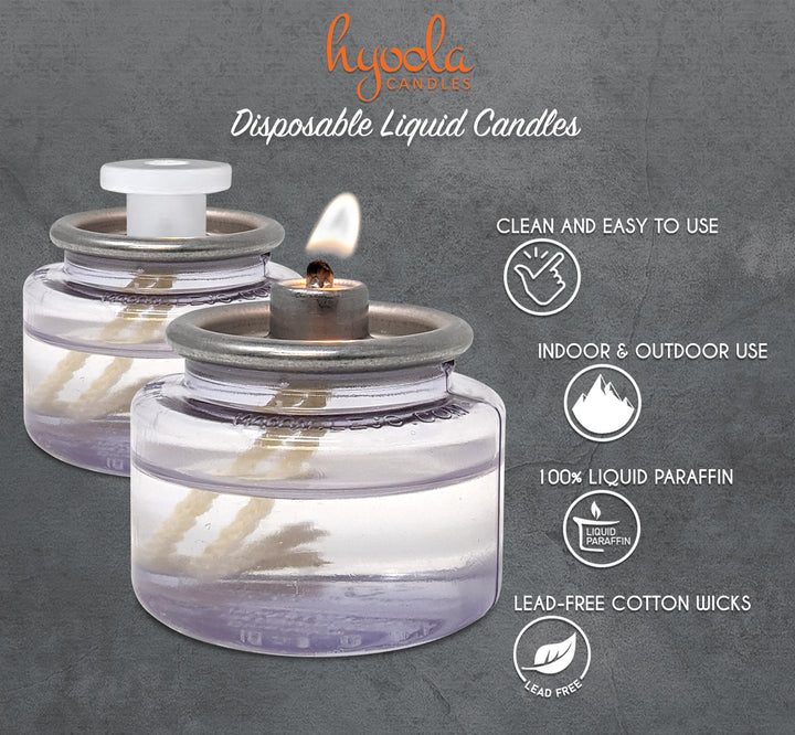 Oil Candles - 8 Hour Liquid Candles - Disposable Liquid Paraffin Tea Lights - 12 Pack - for Restaurant Tables and Emergency Candles