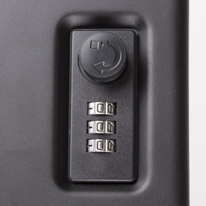 Portable Gun Safe – Top Opening Personal Steel Travel Combination Lock Box with 1500 Pound Test Tether Cable for Car, Desk or Home