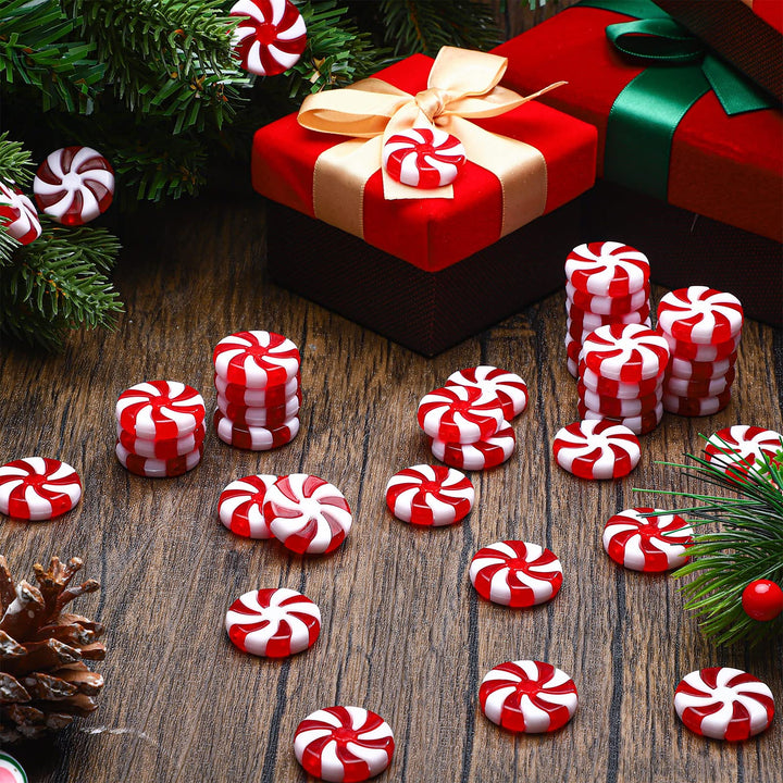 25 mm Christmas Candy Cane Peppermint Ornaments for Christmas Tree Fake Candy Candy Decorations Candy Decor Candy Christmas Ornaments Candy Cane Craft for DIY Crafts (Red White, 100 Pcs)