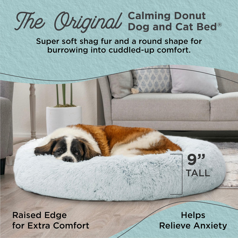 The Original Calming Donut Dog and Cat Bed in Shag Fur, Frost Gray, Extra Large, 45x45