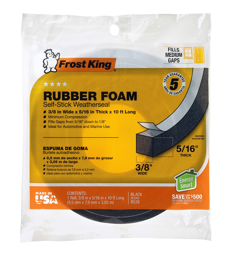 R538H Foam Tape, 3/8 W, 5/16 T, 10 ft L, Black