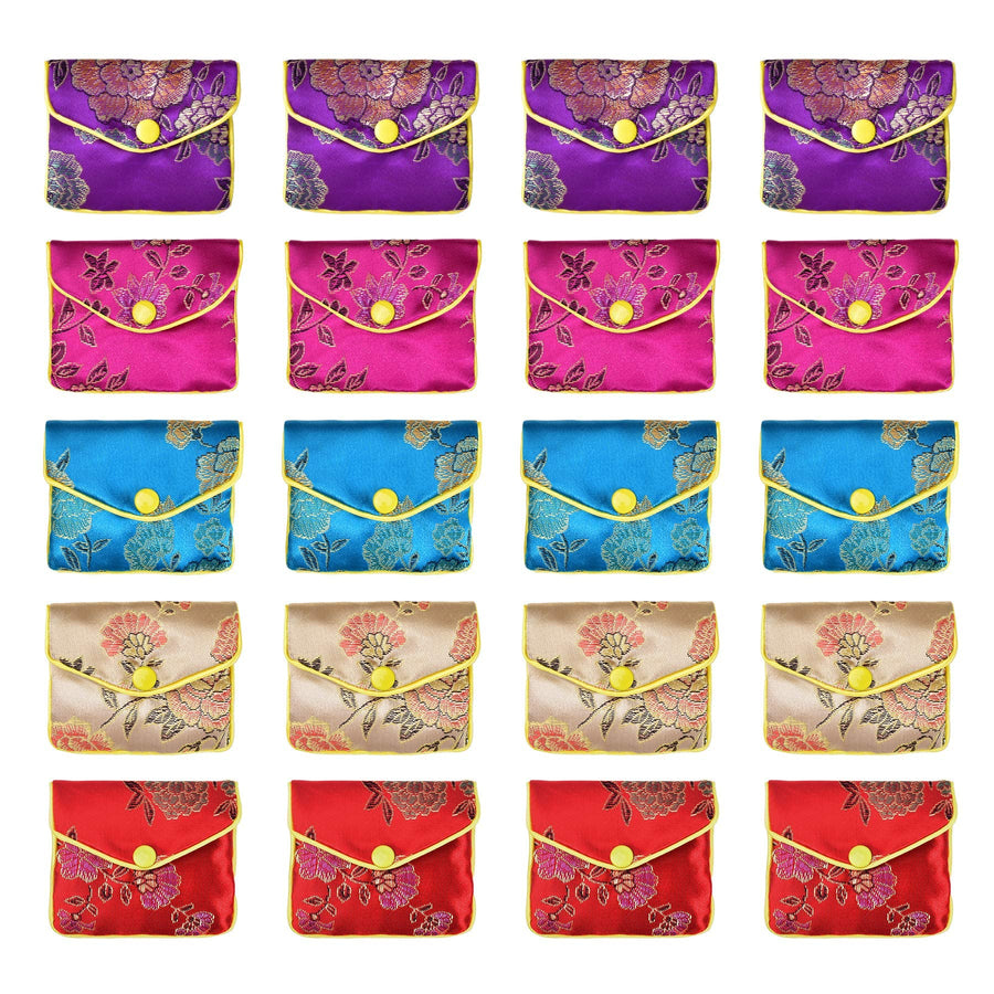 Jewelry Silk Purse New Year Pouch Bags Chinese Silk Style Brocade Embroidered Bags Coin Purse for Women 5 Colors, 20pcs