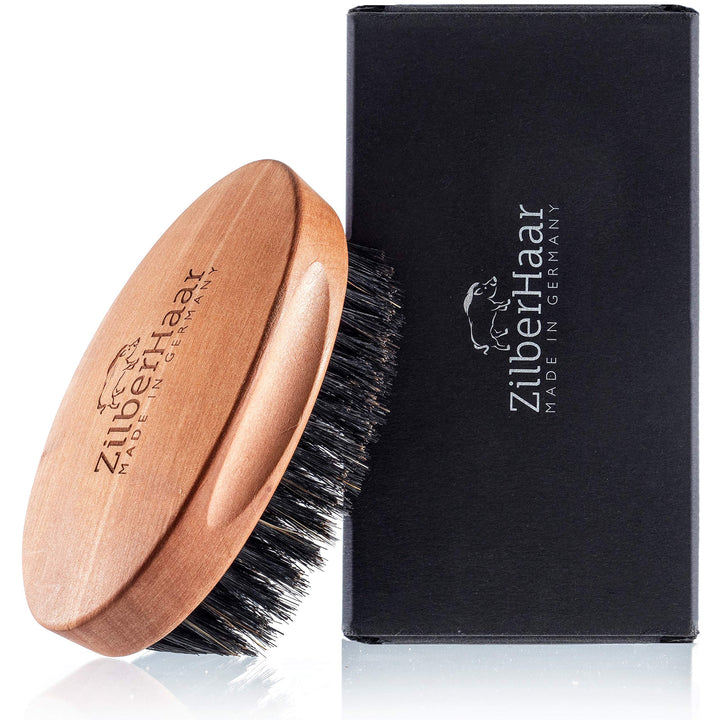 - Men's Slanted Bristle Hair and Beard Brush - Natural Boar and Pearwood Military Style