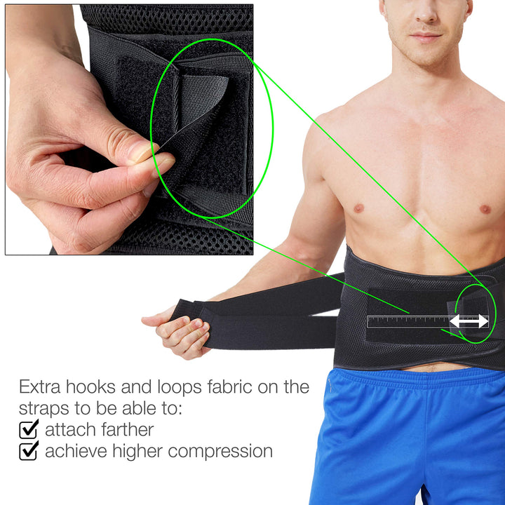 Adjustable Compression Wide Back Brace Lumbar Support Belt (Charcoal, Size XL)