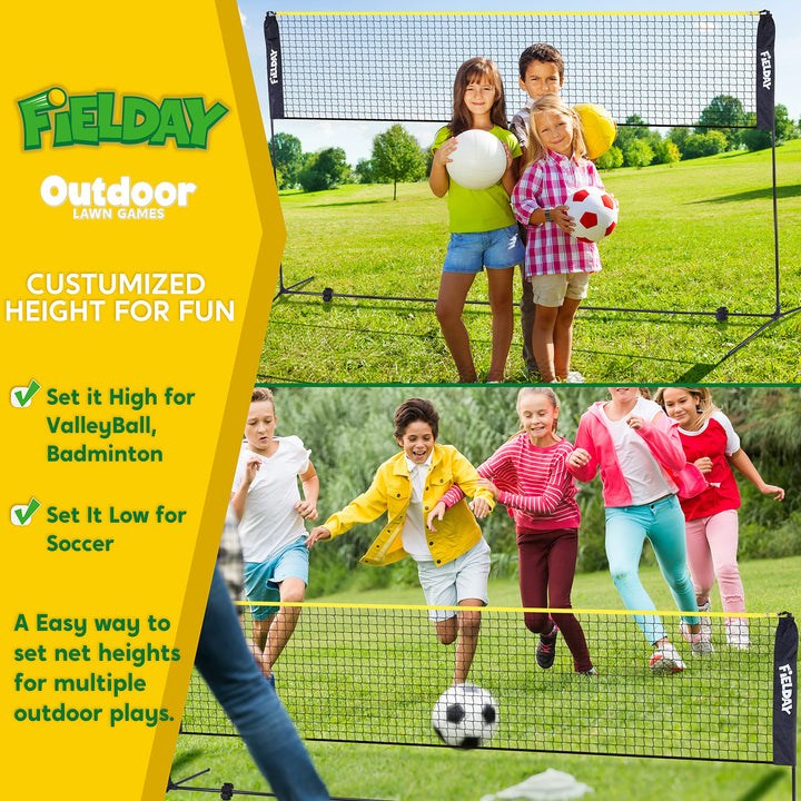Badminton Pickleball Net, 17 Ft Adjustable Portable Net for Junior Tennis, Kids Volleyball & Soccer Tennis, and Backyard Games - Easy Setup Sports Net with Poles (17 ft)