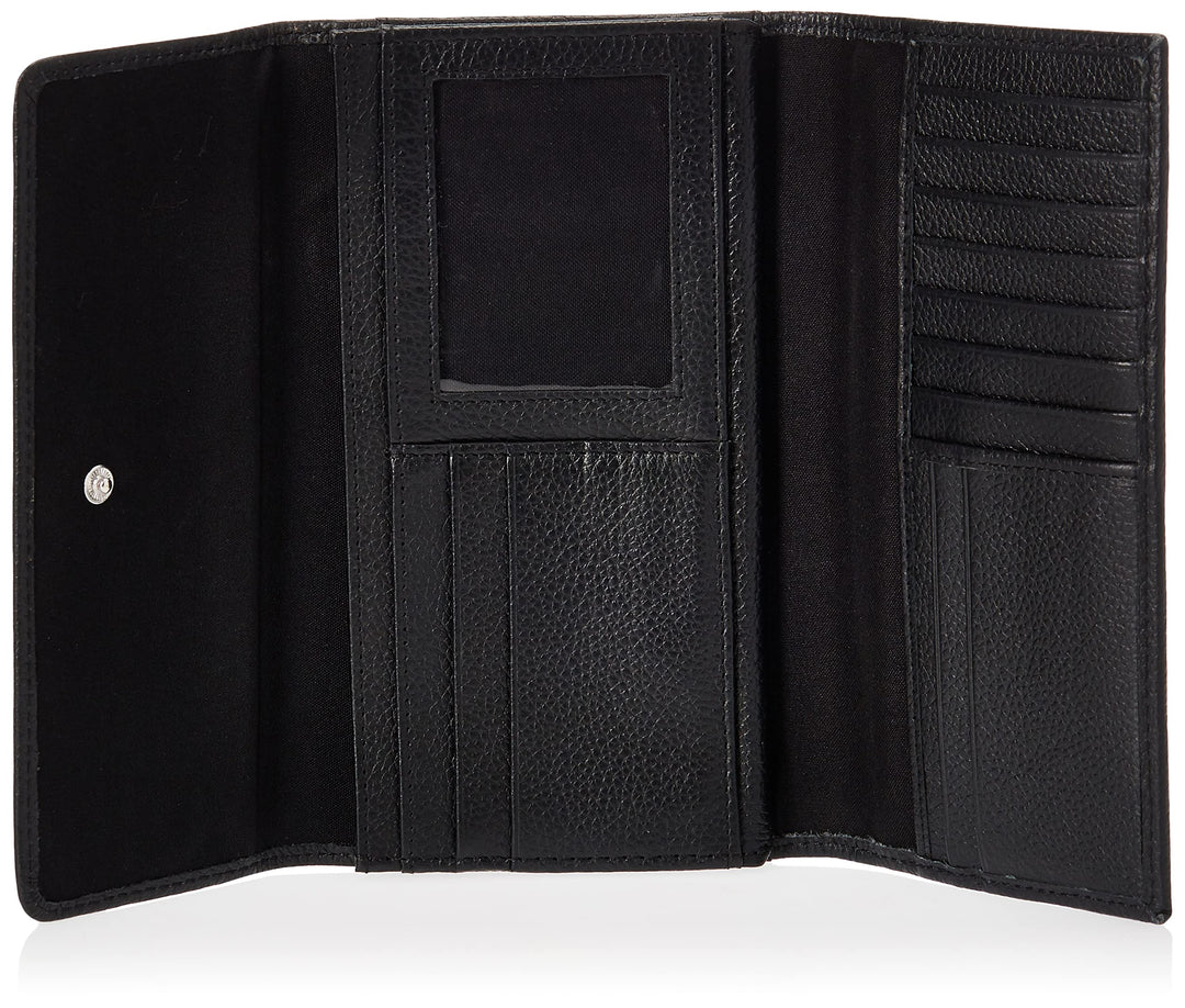 Leather RFID Flap Wallet Clutch Organizer, Black (Pebble)