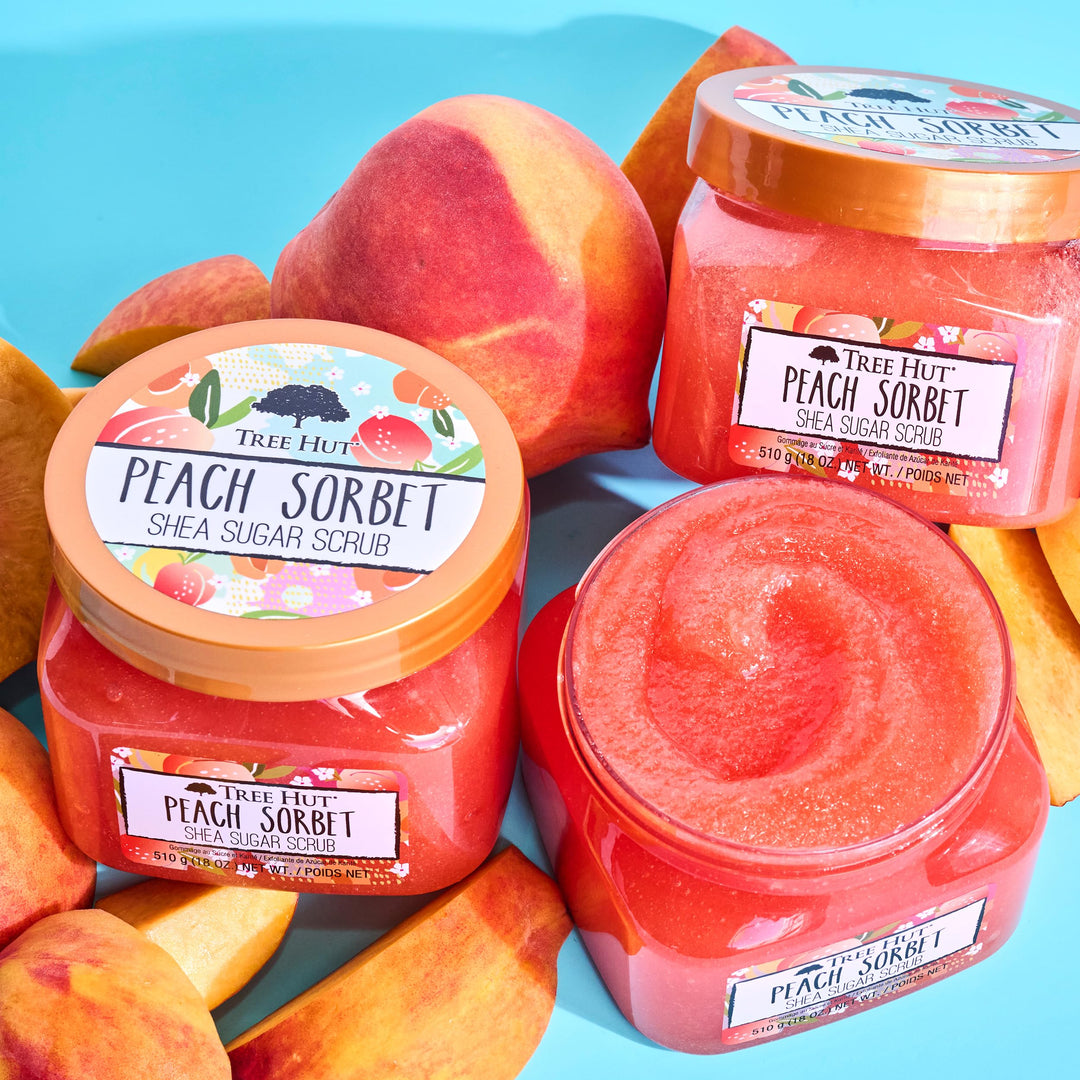 Peach Sorbet Shea Sugar Scrub | Exfoliating Body Scrub Removes Dead, Dry Skin for a Soft & Hydrated Feel | Nourishing Essential Body Care | 18 fl oz.