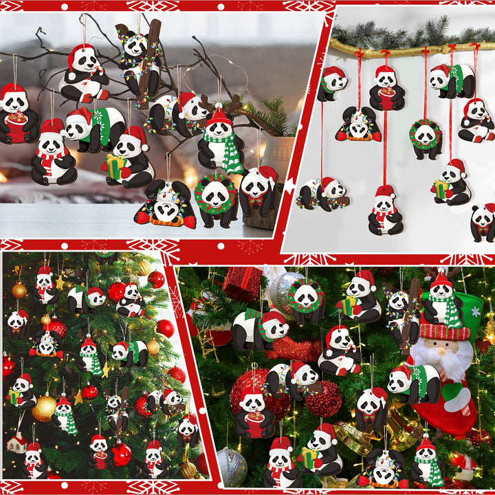 48 Pcs Panda Christmas Ornament for Christmas Tree Xmas Wood Panda Hanging Decoration Pendant Christmas Wood Cutouts with Ropes Panda Ornaments for Tree Living Room Home Window Outdoor Car