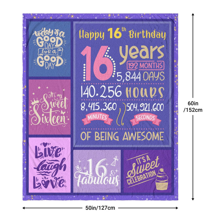 Sweet 16 Gifts for Girls - Sweet 16 Birthday Decorations Throw Blanket 60 x 50 Inch - 16 Year Old Girl Gifts for Birthday - Sweet Sixteen Gifts for Girls