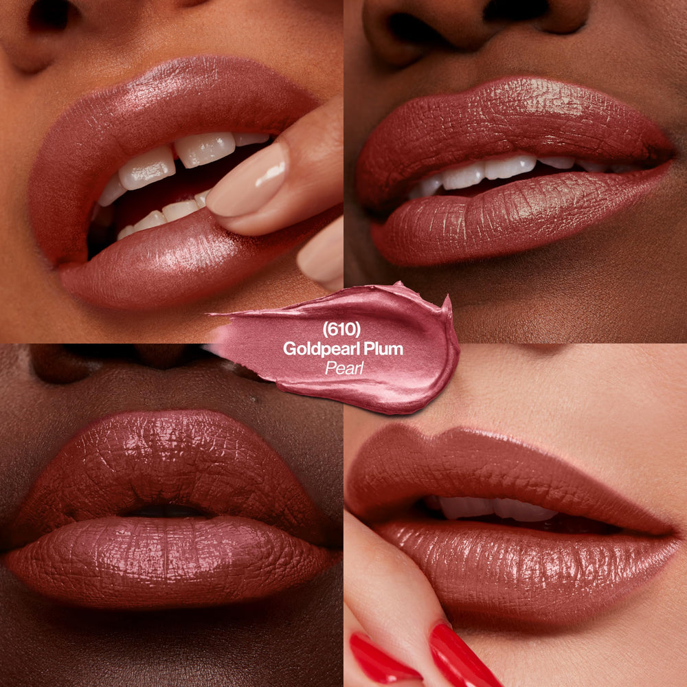 Revlon Super Lustrous Lipstick, High Impact Lipcolor with Moisturizing Creamy Formula, Infused with Vitamin E and Avocado Oil in Plum / Berry Pearl, Gold Pearl Plum (610)